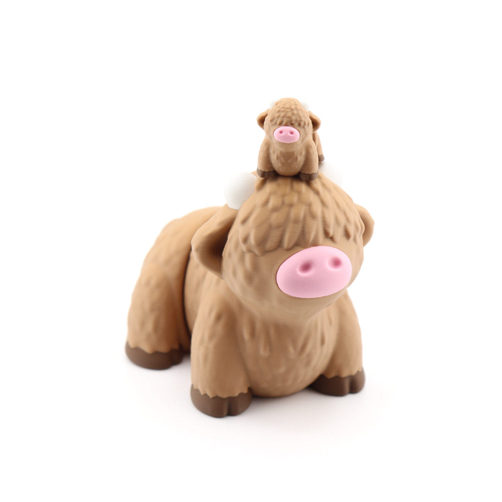 Vache des Highlands articulée grand format – Fidget sensoriel imprimé en 3D